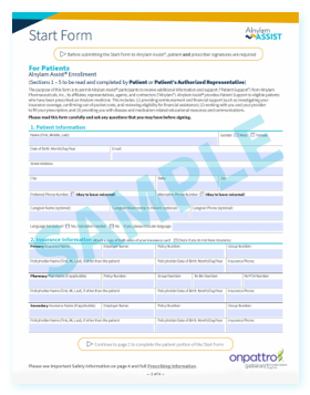 Sample Alnylam Assist® Start Form for ONPATTRO® (patisiran)